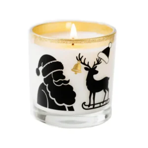 Elegant Christmas Candle – Black & Gold Santa with Sleigh Design
